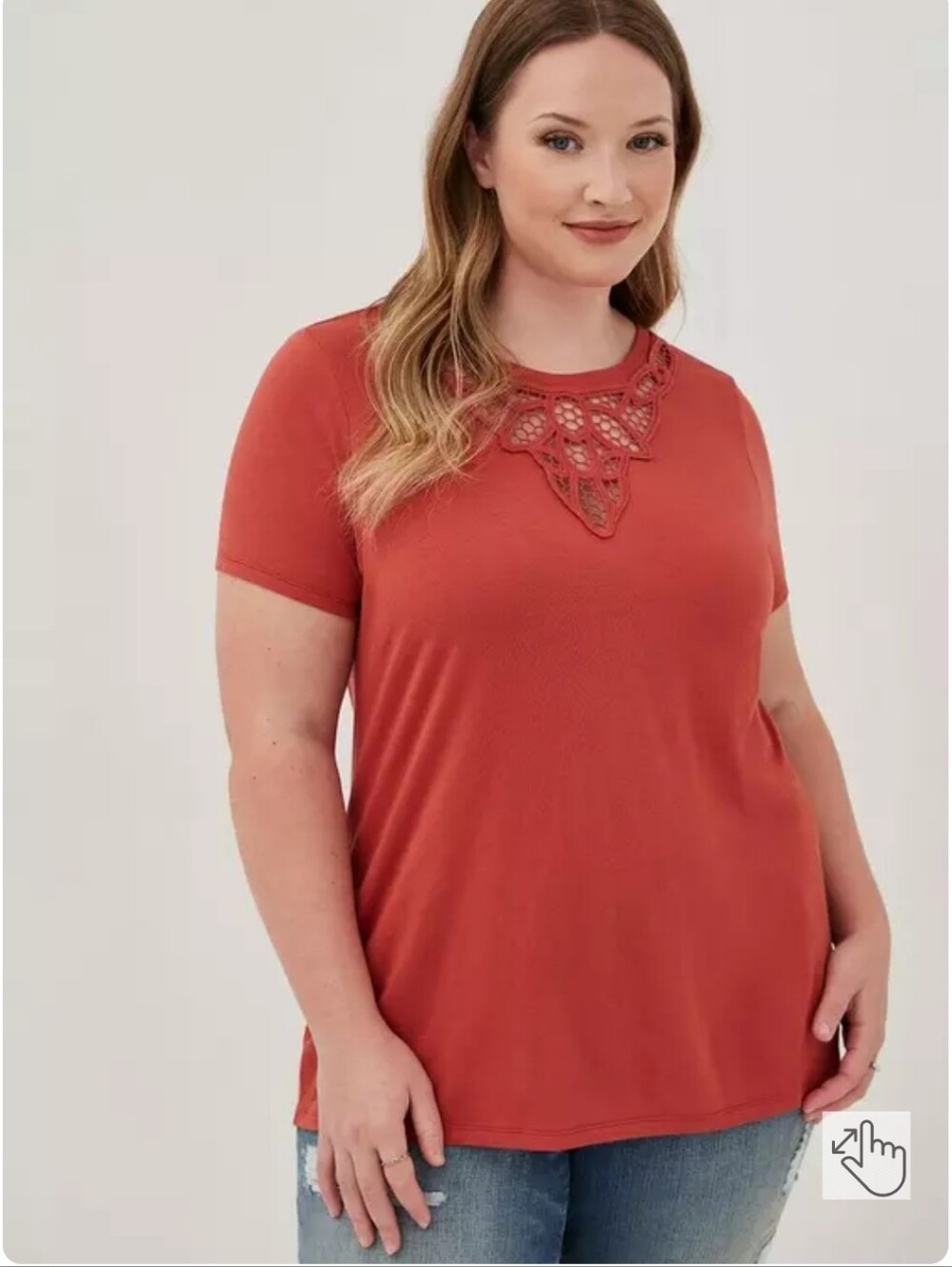 Torrid Burnt Orange Classic Fit Cotton Modal Crochet Neck Tee  Size 2/2x